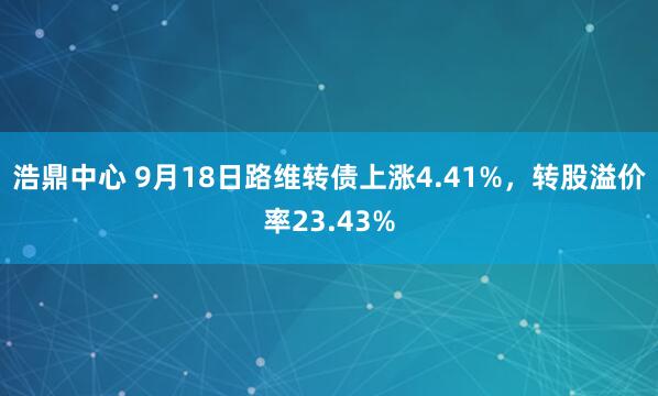 浩鼎中心 9月18日路维转债上涨4.41%，转股溢价率23.43%