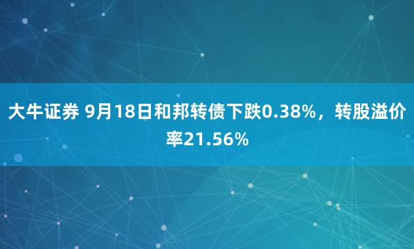 大牛证券 9月18日和邦转债下跌0.38%，转股溢价率21.56%