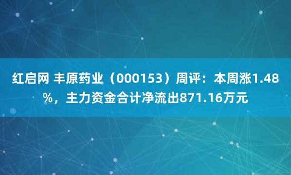 红启网 丰原药业（000153）周评：本周涨1.48%，主力资金合计净流出871.16万元