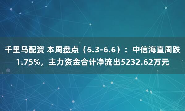 千里马配资 本周盘点（6.3-6.6）：中信海直周跌1.75%，主力资金合计净流出5232.62万元